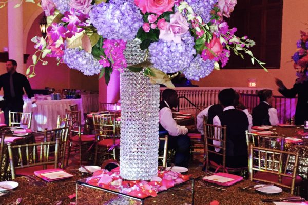 purples and pinks centerpiece